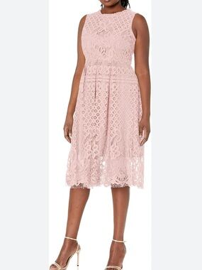 VEIISAR Blush Pink Lace Fit & Flare Cocktail Dress Sleeveless NWT
